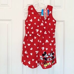 Disney Mickey and Friends Valentine's Heart Allover Print Girl Red Jumpsuit